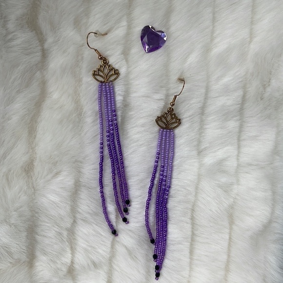 Handmade Purple Dangling Earrings NWT - Picture 2 of 5